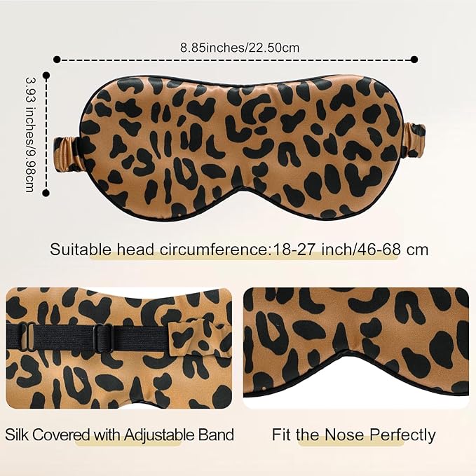 ZIMASILK Adjustable 100% 22 Momme Mulberry Silk Sleep Mask for Sleeping, Filled with Premium Mulberry Silk, Softest & Breathable Eye Sleeping Mask (Leopard-Black Golden) - Bloomnest