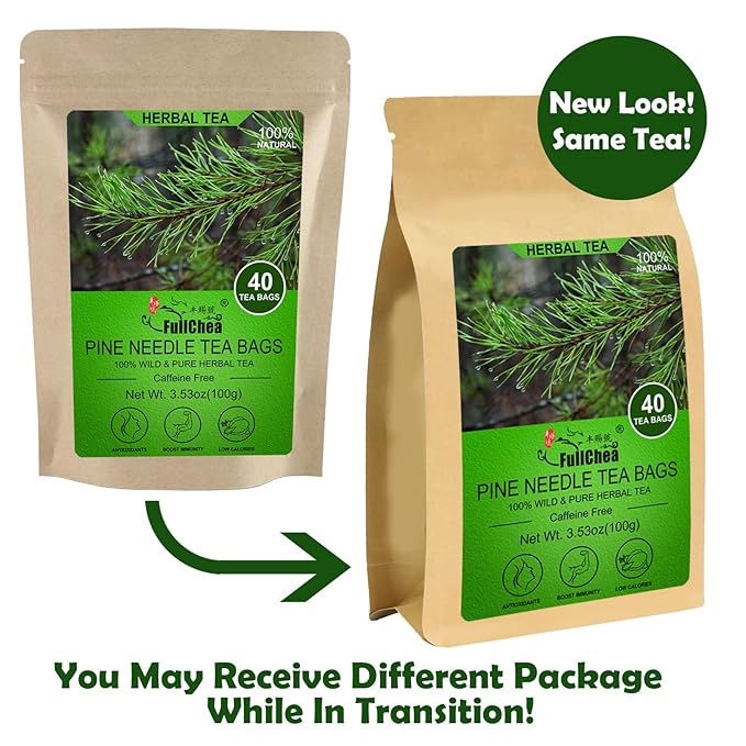 FullChea - Dried Pine Needle Tea Bags, 40 Teabags, 2.5g/bag - 100% Wild Chinese Masson Pine Needles - Premium Herbal Tea - Caffeine-free - Rich In Vitamin & Antioxidants - Bloomnest