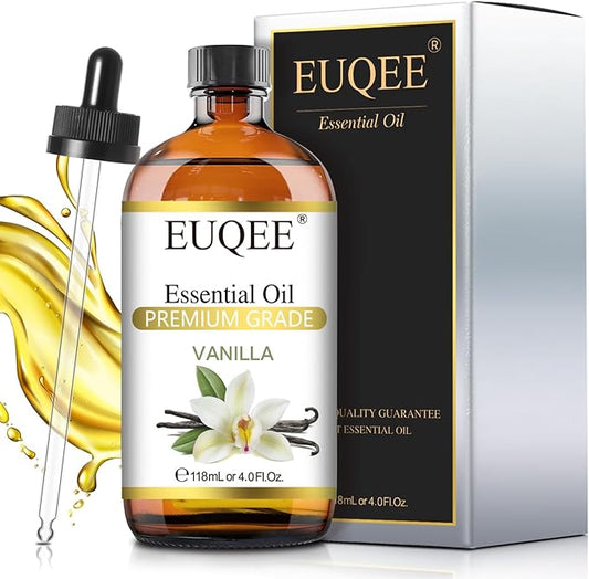 EUQEE 118ml Vanilla Essential Oil, Pure Vanilla Fragrance Essential Oil for Diffuser, Massage, DIY Soap,Candle Making, Skin & Hair Care - 4.0 Fl Oz EUQEE