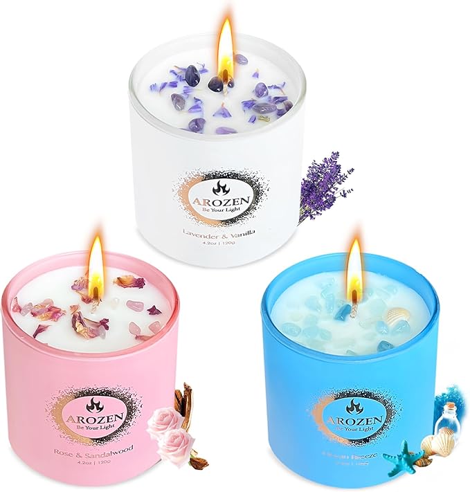 3 Pack Scented Candles Gift Set for Women, Birthday Gifts for Women, Valentines Day for her, Mothers Day Gifts, Candles for Home Scented of Lavender, Ocean Breeze & Rose Sandalwood - Bloomnest
