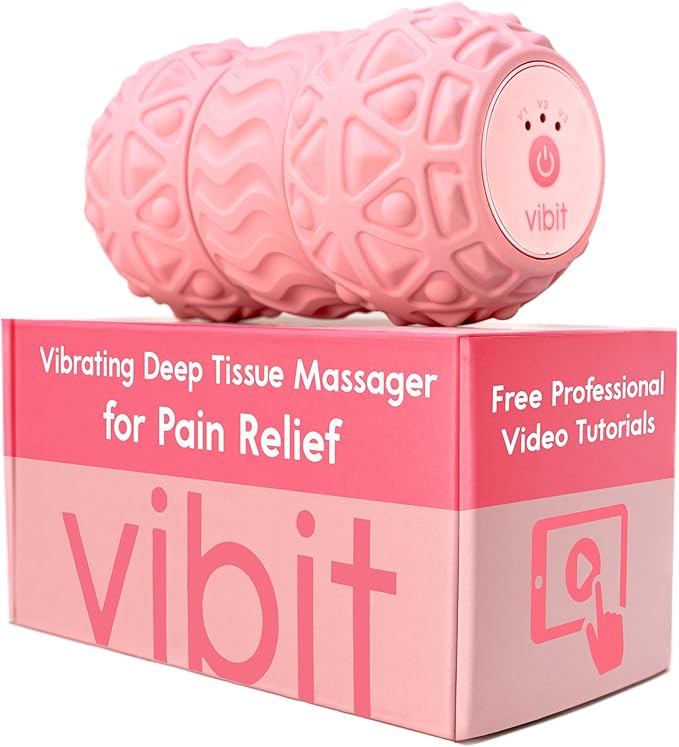 Vibit - Vibrating Massager for Plantar Fasciitis, Pain Relief and Sciatica, Foot and Body Portable Massage Roller, Deep Tissue Pain Relief from Feet to Neck, Electric, 3 Vibration Levels (Pink) - Bloomnest