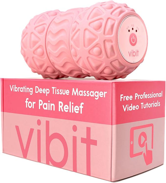 Vibit - Vibrating Massager for Plantar Fasciitis, Pain Relief and Sciatica, Foot and Body Portable Massage Roller, Deep Tissue Pain Relief from Feet to Neck, Electric, 3 Vibration Levels (Pink) - Bloomnest