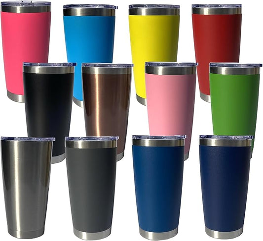20oz insulted tumblers stainless steel cup Tumbler Bulk with push Lid, and metal straw powder coated coffee cup for cold and hot drinking (12, Classic color) - Bloomnest