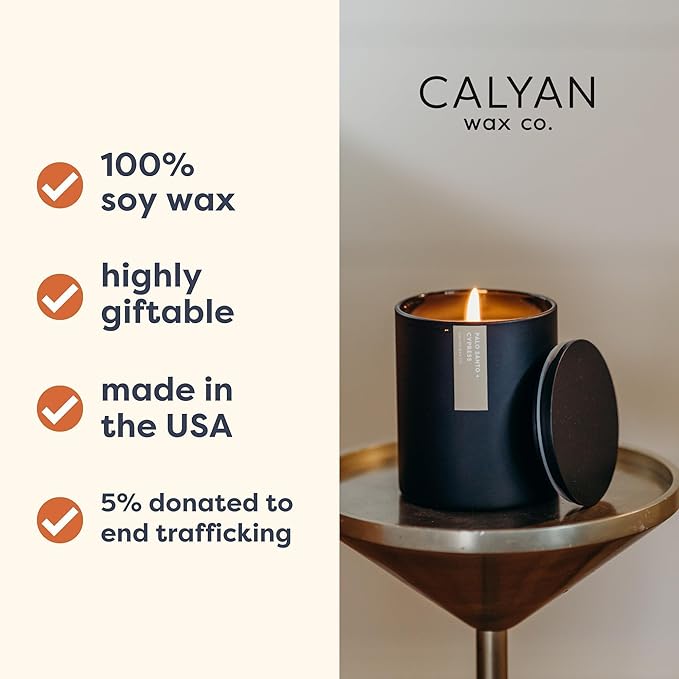 Calyan Wax Co. Palo Santo & Cypress Scented Candle - 75 Hour Burn - Luxury Non Toxic Soy Wax Candles - Long Lasting Black Tumbler Jar Candle for Home - 10.2oz - Bloomnest