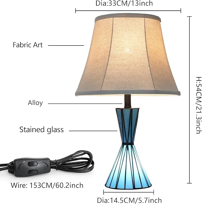 Set of 2 Table Lamps for Bedroom with Stained Glass Night Lights 21'' Bedside Table Lamps with 3-Way Dimmable Desk Lamps for Living Room Home Office - 2 LED Bulbs Included - Bloomnest
