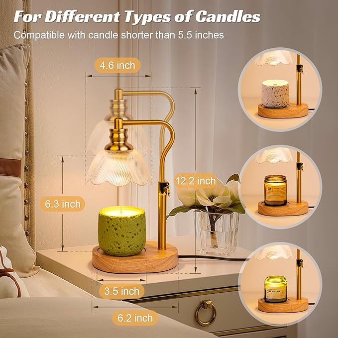 Candle Warmer Lamp, with Timer Dimmer Adjustable Height, Birthday, Mothers Day, House Warming Gift Wax Melt Warmer for Jar Candles(Includes 2 Bulbs) - Bloomnest