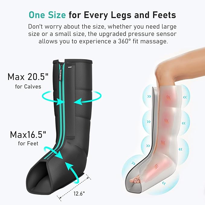 QUINEAR Leg Massager for Circulation and Pain Relief, Heating Leg Compression Massager with 3 Modes, Foot and Calf Massager with 3 Intensities 3 Heats - Gift for Mom and Dad - Bloomnest