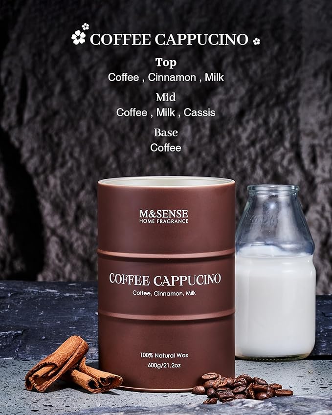 M&SENSE Coffee Cappucina Large Scented Candles, Soy Natural Wax Candle 21.2oz 120 Hours Long Lasting Burning, Strong Coffee Aroma Candle Unique Housewarming Appreciation Gifts - Bloomnest