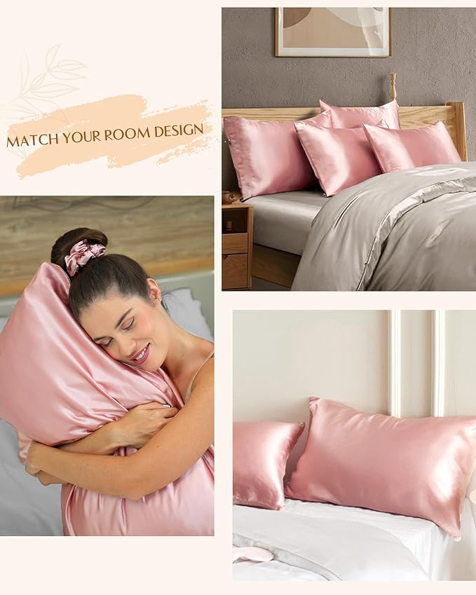 Yanibest Satin Pillowcase, Silk Pillow Cases for Hair and Skin with Zipper, Queen Pillow Cases Set of 2 for 20"x30", Exquisite Packaging for Women Men - Bloomnest