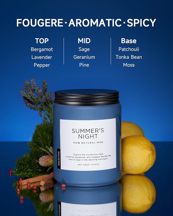M&SENSE Summer's Night Soy Candle, Large 2 Wick, 19.4oz Up to 110 Hours Burn Time, Natural Scented for Home, Manly Candle in Glass Jar for Bedroom - Bloomnest