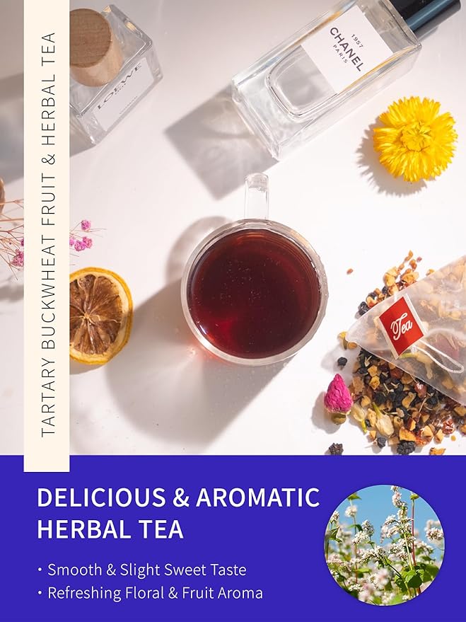 TeeLux Rose Blueberry Tea Bags, 8g/bag, Tartary Buckwheat with Mulberries, Red Dates, Caffeine Free, Floral Aroma & Rich Tartary Buckwheat Aroma, 30 Count - Bloomnest