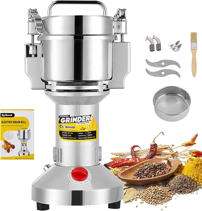 CGOLDENWALL Safety Upgraded Electric Grain Grinder Mill High-speed Dry Spice Herb Mill Grinding Machine with 2400W Commercial Motor Overload Protection CE 110V (700g Hand-held Type) - Bloomnest