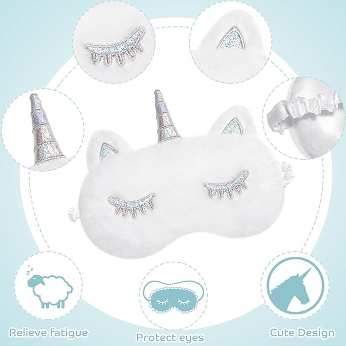 3 Pieces Sleep Mask for Kids, Girls Plush Sleeping Eye Cover Soft Eye Blindfold Cover Animal Shade for Kids(White,Bunny, Cat and Unicorn Style) - Bloomnest