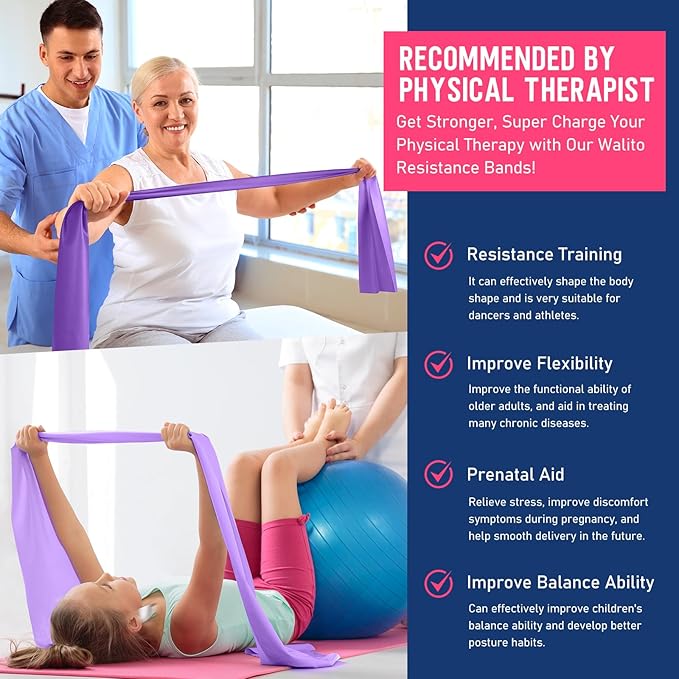 WALITO Resistance Bands for Working Out, Exercise Bands for Women and Men, Workout Bands for Physical Therapy, Stretch, Recovery, Pilates, Rehab, Strength Training and Home Gym - Bloomnest