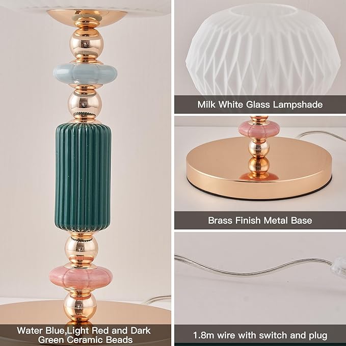 Milk White Glass Shade Table Lamp Modern Metal Desk Lamp with Plug Cord Switch for Bedroom Living Room - Bloomnest