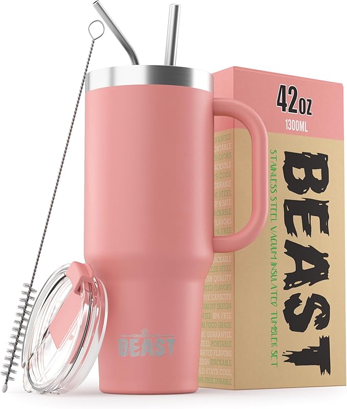 Beast 42 oz Tumbler Stainless Steel Vacuum Insulated Coffee Ice Cup Double Wall Travel Flask (Blossom Pink) - Bloomnest