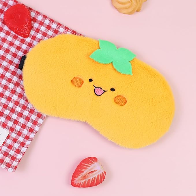 Cute Sleep Eye Masks for Kids, Kawaii Cartoon Kids Sleeping Mask for Women Boys Girls Teens, Soft Plush Adjustable Eyeshade Silk Travel Nap Eye Cover, Orange Persimmon - Bloomnest
