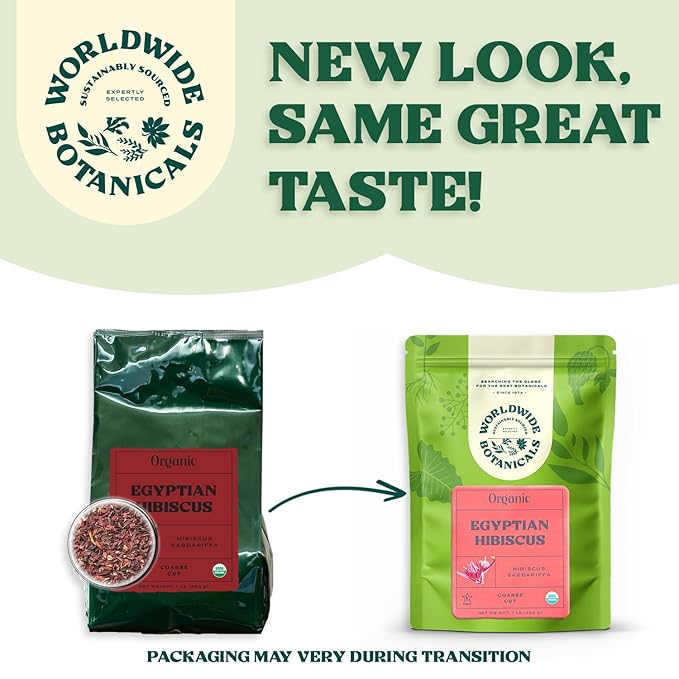 Worldwide Botanicals Organic Hibiscus Tea – 1 lb, Loose Leaf, Cut and Sifted – 100% Egyptian Hibiscus sabdariffa AKA Karkade, Roselle, Sorrel, Zobo, Flor de Jamaica, 1 Pound Bag - Bloomnest