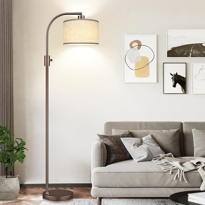Upgraded Dimmable Floor Lamp, 1200 Lumens LED Bulb Included, Bronw Arc Floor Lamp with Linen Shade for Living Room, Bedroom, Reading Room, Nursery - Bloomnest