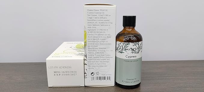 Cypress 3.38fl.oz Essential Oil, PHATOIL Aromatherapy Essential Oils for Diffuser, Humidifier, Perfect for DIY Soap, Candle, Bath Bombs Making(100ml) PHATOIL