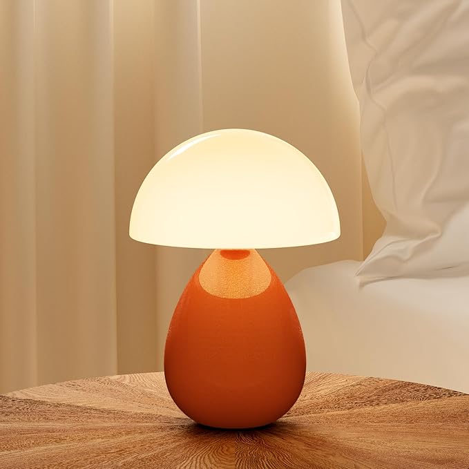 Mushroom Lamp Table Lamp for Bedroom,Desk Lamp Bedside Small Lamps for Living Room Night Stands,Table Lamps Cute Modern Mid Century Lamps,Unique Ice Crackle Ceramic Living Room Decor(Orange) - Bloomnest