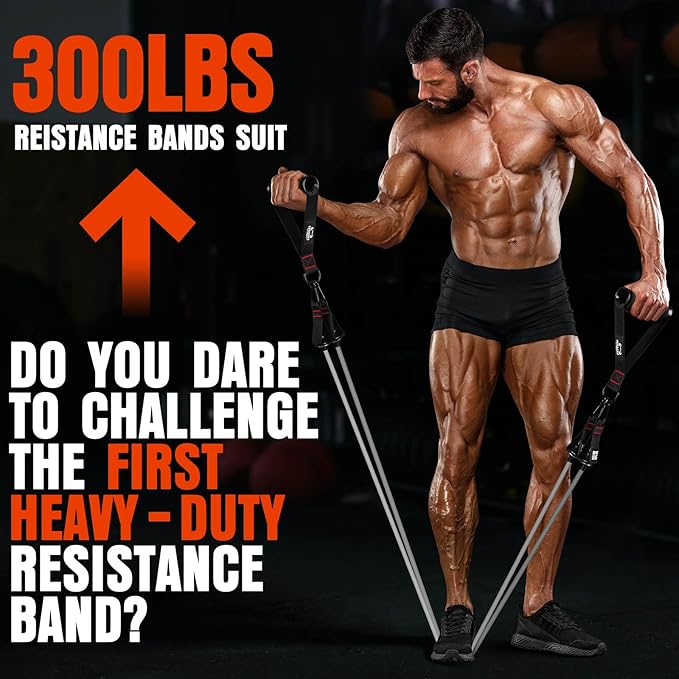 Heavy Resistance Bands for Working Out, 300LBS Exercise Bands with Handles, Workout Bands for Men, Weight Fitness Bands Set for Muscle Training, Strength, Slim, Yoga, Home Gym Equipment - Bloomnest