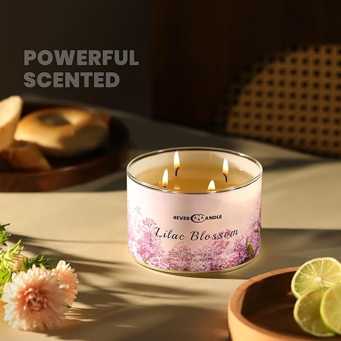 4-Wick Scented Candle - 18oz Soy Wax Blend Candle Over 50Hrs Long-Lasting Fragrance, Home Decor and Housewarming Gifts, Lilac Blossom - Bloomnest