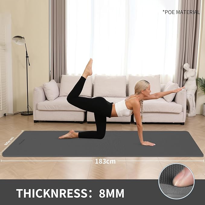 Extra Wide & Thick 8mm Yoga Mat, 72"x31.5" Large Non Slip Exercise Mat, Premium POE Material for Superior Cushioning & Stability, with Strap for Home Gym, Pilates