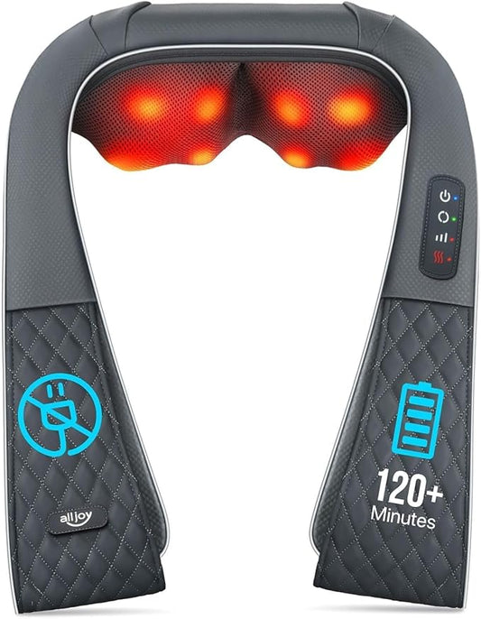 Cordless Shiatsu Neck Massager with Heat – Rechargeable Massager for Neck and Shoulder Pain with 8 Deep Kneading Nodes, Back Massager for Home Office Outdoor - Christmas Gifts for Mom Dad Men Women - Bloomnest