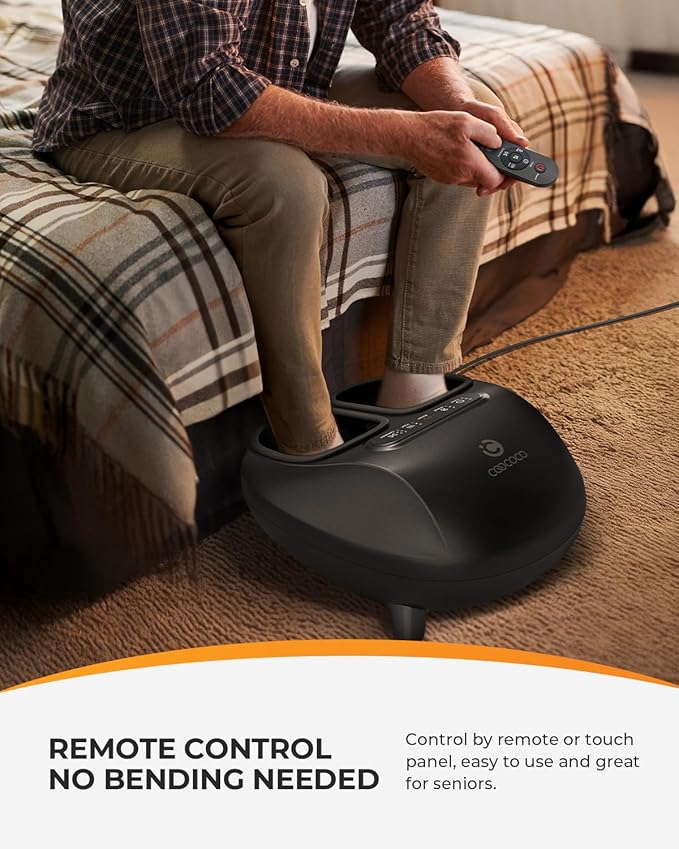 CooCoCo Foot Massager with Heat, Shiatsu Foot Massage Machine with Base, ABS Feet Massager for Plantar Fasciitis, Compression, Auto-Off Timer, FSA Eligible Foot Warmer, Remote Control - Bloomnest