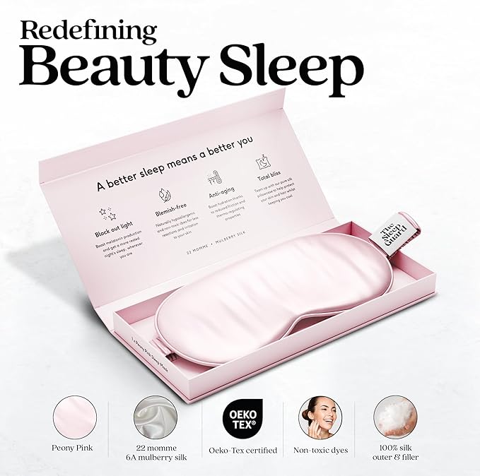TheSleepGuard Pure Silk Sleep Mask [100% 6A Mulberry Silk, 22 Momme] Light Blocking Travel Essentials. Eye Masks for Sleeping. Black Oeko-Tex Blindfold. Eye Covers for Men & Women