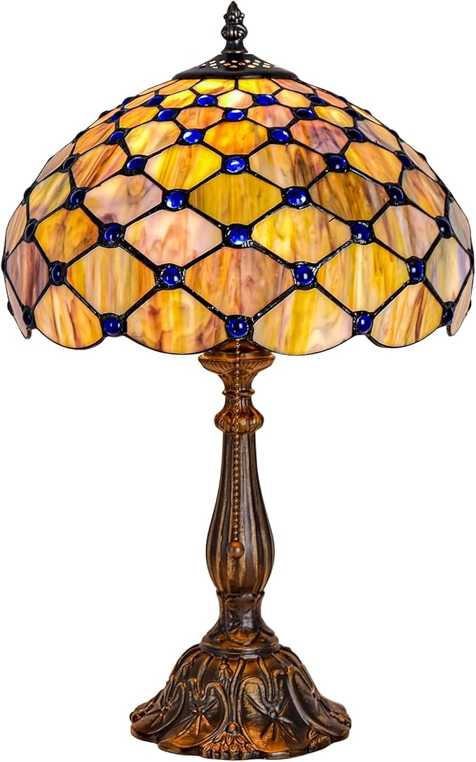Tiffany Lamp Vintage Gradient Green Stained Glass Bead Table Lamp Desk Bedside Reading Light Decor Bedroom Living Room Home Office D12*H18 Inches (Gradient Green) - Bloomnest