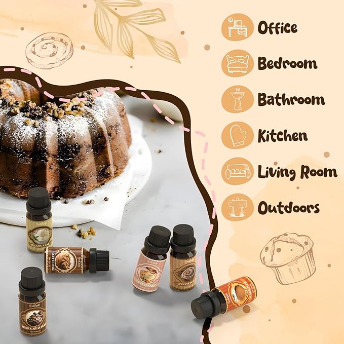 Bakery Essential Oils Set, Fragrance Oil Set for Diffuser, Scent Diffuser Oil for Candle Making- Chocolate Cookies, Creamy Vanilla, Coffee Cake, Pumpkin Pie, Candy Cookies, Cinnamon Rolls - Bloomnest