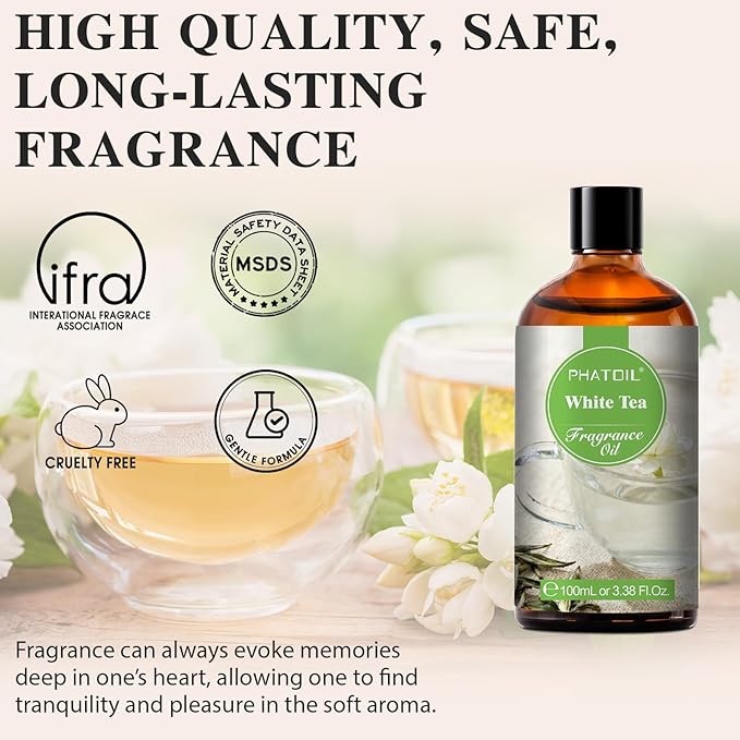 PHATOIL 3.38FL.OZ White Tea Fragrance Oils for Aromatherapy, Essential Oils for Diffusers for Home, Perfect for Diffuser, Yoga, Skin Care, DIY Candle and Soap Making - 100ml - Bloomnest