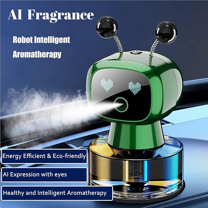Robot Intelligent Aromatherapy Machine, Smart Cute Robot Car Air Freshener - Fine Spray/Fillable/Four-Gear Adjustment/Vibration Sensing/On-Off/Large Capacity Long-Lasting Fragrance/Green-V2(Gardenia) - Bloomnest