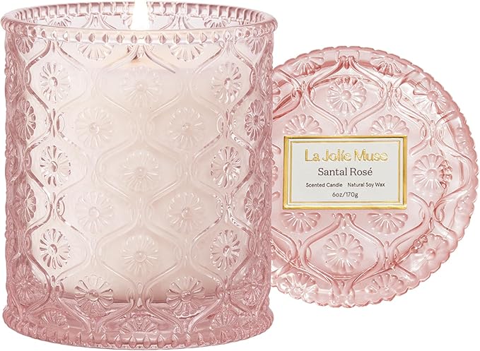 LA JOLIE MUSE Santal Rose Scented Candle – Saffron, Rose & Leather | 6 oz Natural Soy Wax | 40 Hours Clean Burn | Gift-Ready for Hosts & Gatherings | Elegant Home Decor - Bloomnest