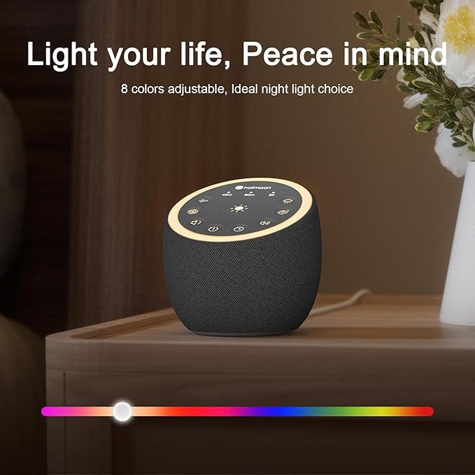 Hotmoon Sound Machine with 40 High-Fidelity Sounds, White Noise Sound Machine with Memory Functions, 8 Color Night Light, USB Power Supply, for Sleep & Noise Reduction Sleep Aid, Plug-in (Iron Black) - Bloomnest