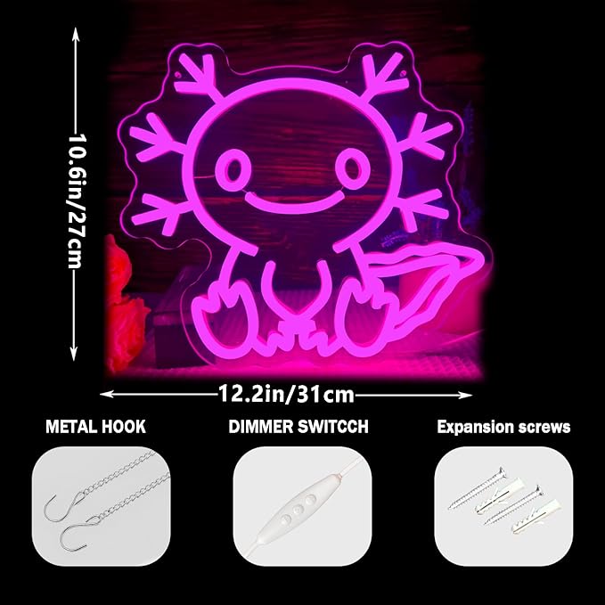Axolotl Neon Sign Dimmable Axolotl Led Sign Light for Wall Decor axolotl Neon Light Up Sign for Party Home Office Children Bedroom Christmas Gift - Bloomnest