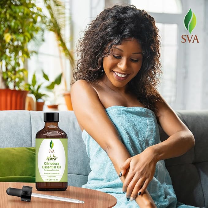 SVA Lemon Eucalyptus Essential Oil – 4 Fl Oz – 100% Natural Citriodora Oil - for Diffuser, Hair Care, Face, Skin Care, Aromatherapy, Scalp and Body Massage, Soap and Candle Making – with Dropper - Bloomnest