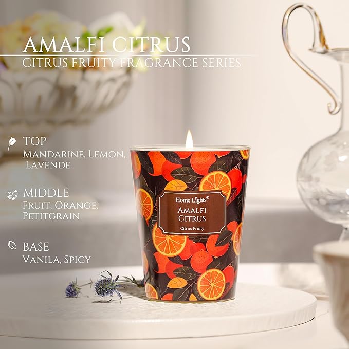 HomeLights 1-Wick Candles for Home Scented - 6.7oz Soy Wax Blend Candle Long-Lasting Fragrance, Eclectic Mixed Styles Home Decor and Housewarming Gifts, Amalfi Citrus - Bloomnest