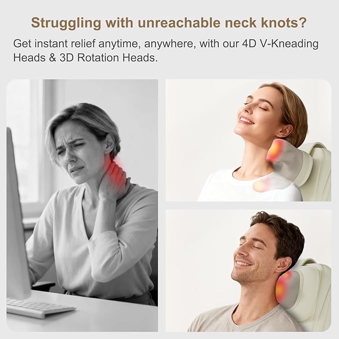 Rainwolf Shiatsu Neck and Back Massage Cushion with Heat - 4D Deep Tissue Kneading Full-Back Massager for Relief Tension, Adjustable Intensity & Height, for Office Chair & Home - Bloomnest