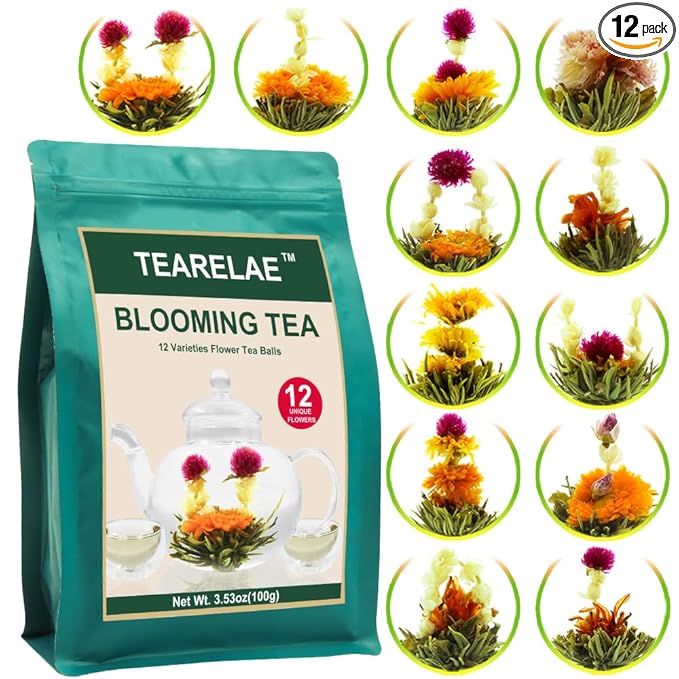 TEARELAE Blooming Tea Flowers - 12pcs Individually Sealed Flowering Balls - Hand-Tied Natural Green Tea Leaves & Edible Flowers - Gifts For Lovers - Bloomnest