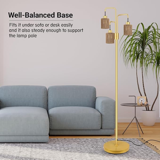 BoostArea Industrial Floor Lamp for Living Room,Gold Modern Standing Lamp Stand Up Lamp with 3 Light, Bulbs Not Included,Simple Design Floor Lamp for Bedroom, Living Room, Office, Kids Room, Reading - Bloomnest