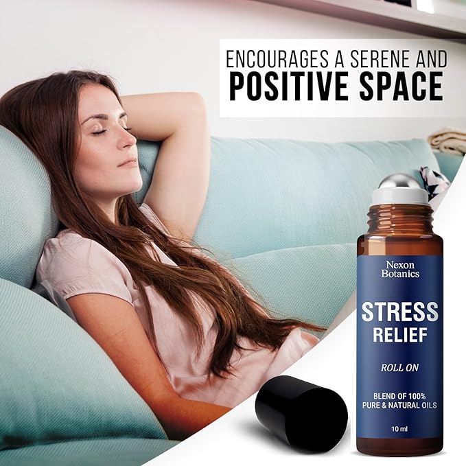 Stress Relief Essential Oil Roll-On Blend 10 ml - Natural Stress Relief with Lavender, Geranium & Frankincense Oils Roller - Pure & Calming Aromatherapy - Nexon Botanics - Bloomnest