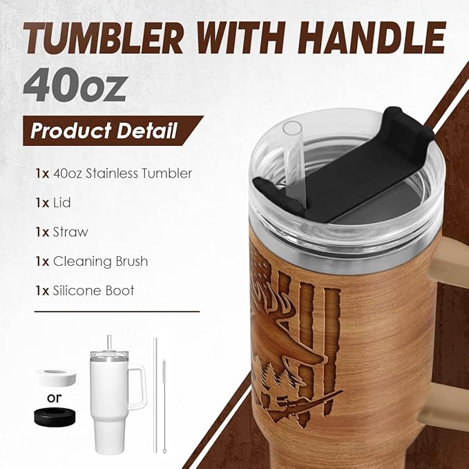 SANDJEST Hunting Tumbler Gift for Men, 40oz Stainless Steel Insulated Coffee Tumbler With Lid & Straw, Travel Cup Gift for Dad Husband, Christmas Birthday Father's Day - Bloomnest