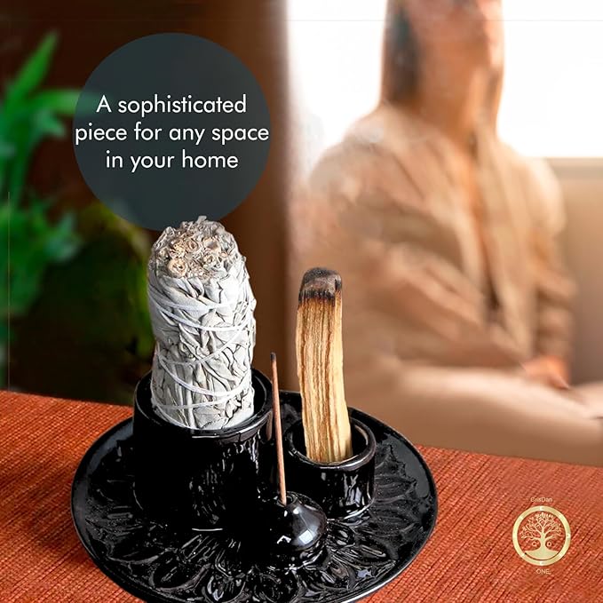 4-in-1 Palo Santo Holder, Sage & Incense Stick Burner – Ceramic White Ash Catcher Tray for Meditation, Yoga, Smudging & Spiritual Cleansing – Incense Holder for Sticks & Sage - Bloomnest