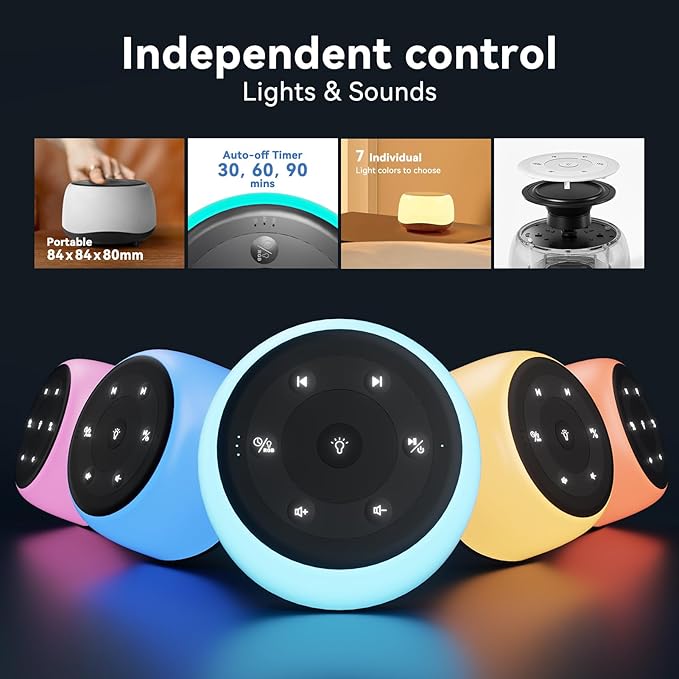 White Noise Sound Machine with 7 Colors Night Light 34 Soothing Sounds, Portable Sound Machine for Baby Adults Kids Sleep with 30 Volume Levels 4 Timers Adjustable Brightness (Wood Grain) - Bloomnest