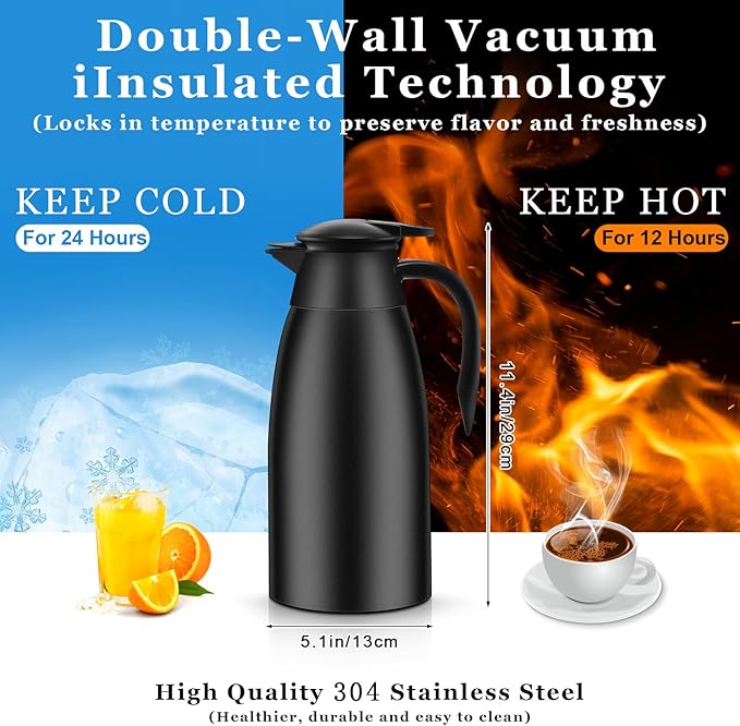 Norme 2 Pcs Thermal Coffee Carafe Insulated Stainless Steel Coffee Carafe for Hot Liquid Vacuum Thermal Pot Creamer Pitcher Dispenser with Brushes Keeping Hot Water Milk(Black) - Bloomnest