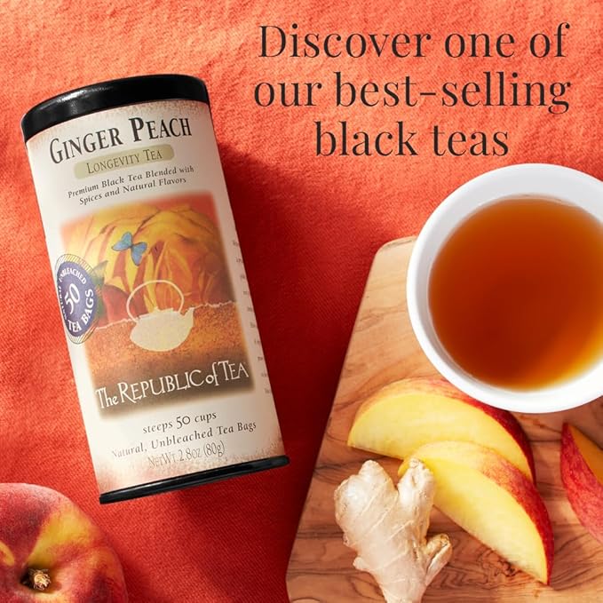 The Republic of Tea Ginger Peach Black Tea, Caffeinated, 50 Count - Bloomnest