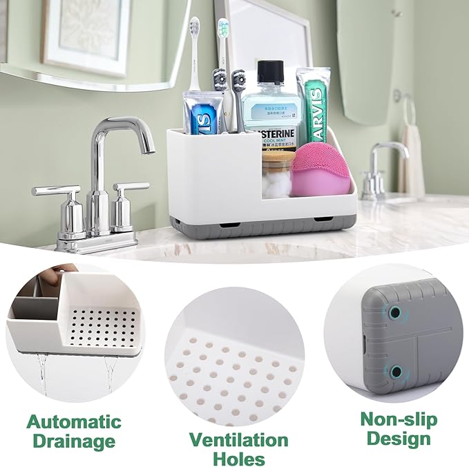 Toothbrush Holders for Bathrooms, Kids Electric Toothbrush and Toothpaste Holder with Drainage, Tooth Brush Holder for Bathroom Countertop Organizer (Grey) - Bloomnest